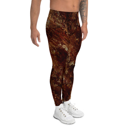 Men's all-over print leggings with white background, full-front view alternate angle.