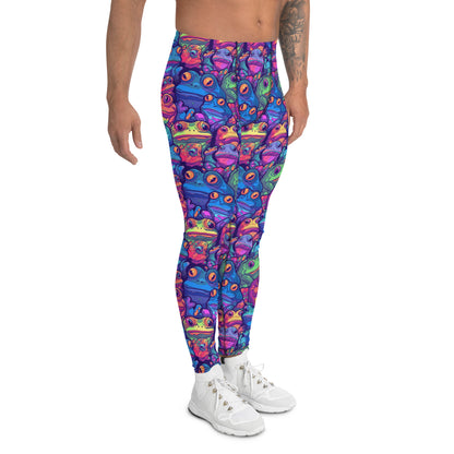 Men's all-over print leggings with white background, right-side view.