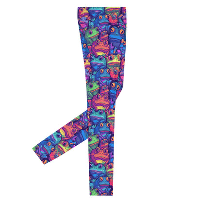 Men's all-over print leggings with white background, right-side view alternate angle.