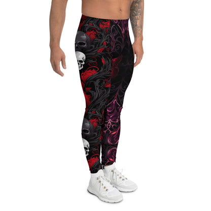 Men's all-over print leggings with white background, right-side view.