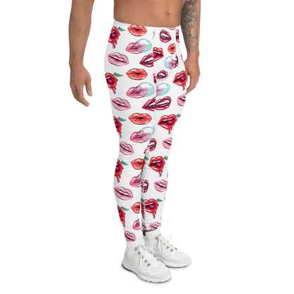 Men's all-over print leggings with white background, right-side view.