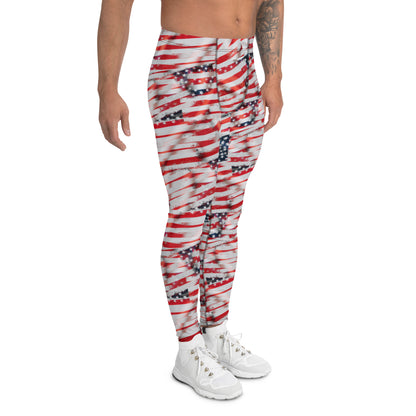 Men's all-over print leggings with white background, right-side view alternate angle.