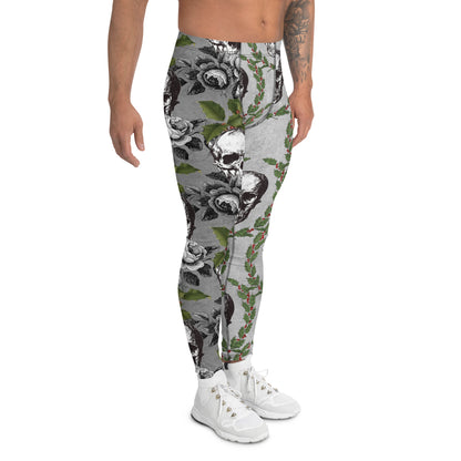 Men's all-over print leggings with white background, right-side view alternate angle.