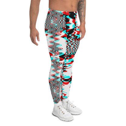 Men's all-over print leggings with white background, right-side view alternate angle.