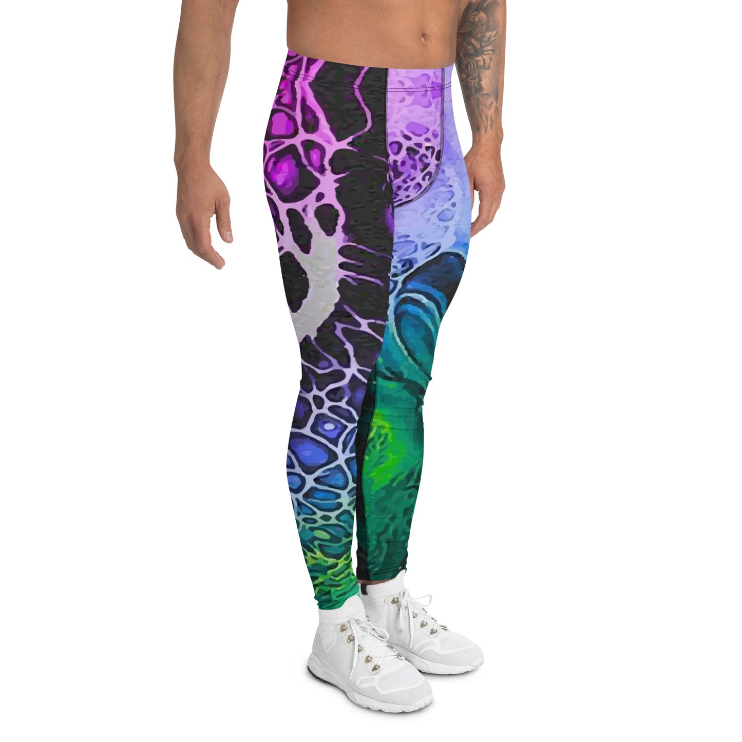 Men's Leggings, Green, Purple, Ecstatic Dance, Festival, Rave, Gym, Workout, Trippy Leggings, Wrestling Tights, Yoga