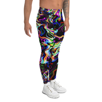 Men's Festival Tights, Men's Leggings, Wrestling Tights Printed Leggings, Yoga Leggings, Men's Rave Pants, Rainbow, Black, Spirit