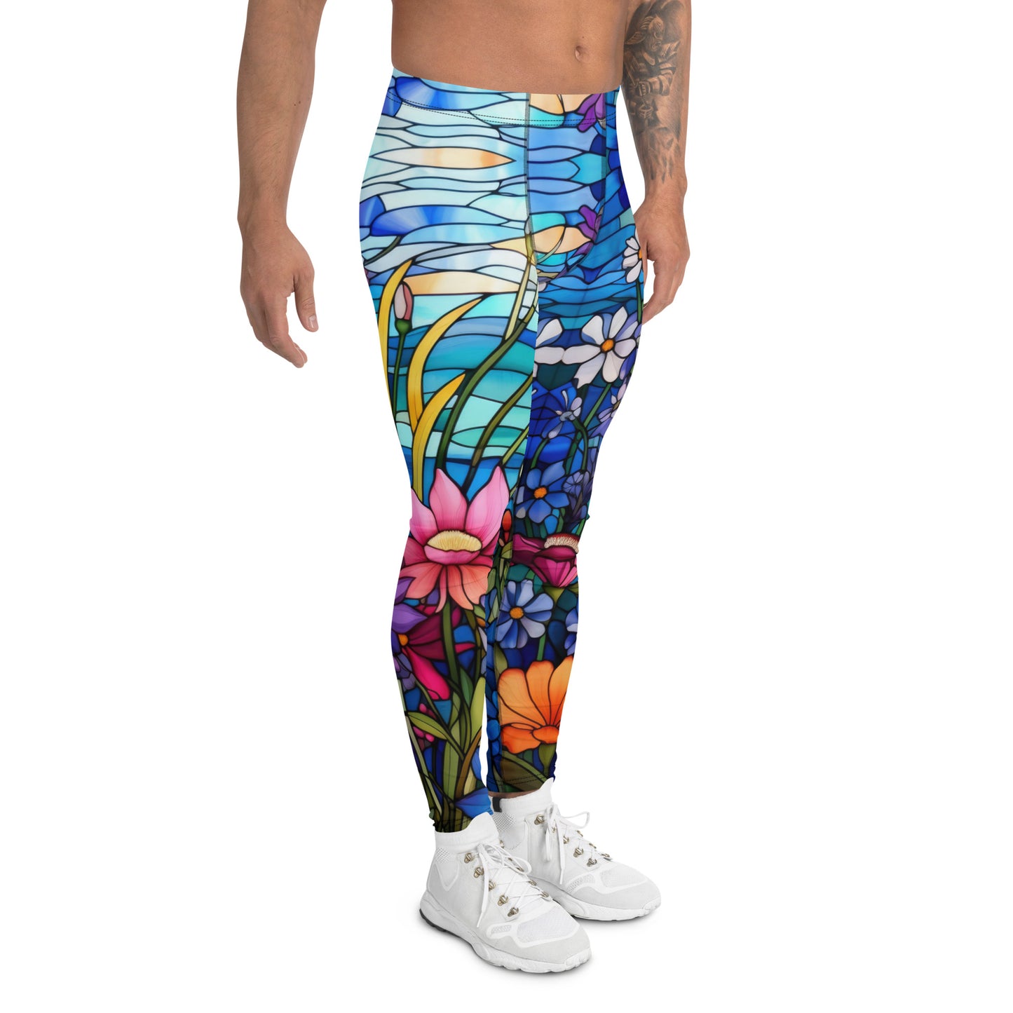 Men's Leggings, Stained Glass, Floral, Rainbow, Spring Flowers