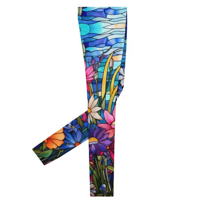 Men's Leggings, Stained Glass, Floral, Rainbow, Spring Flowers