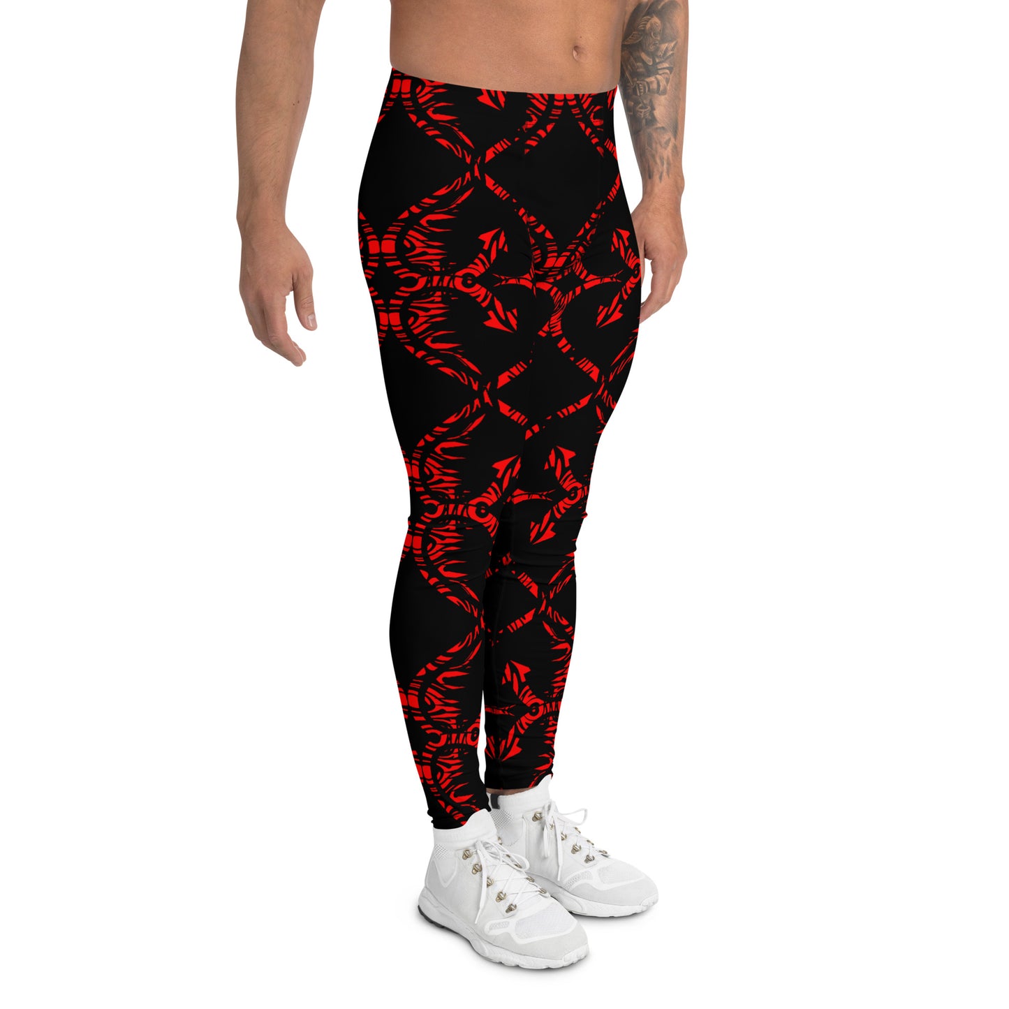 Men's Leggings, hearts, red, white