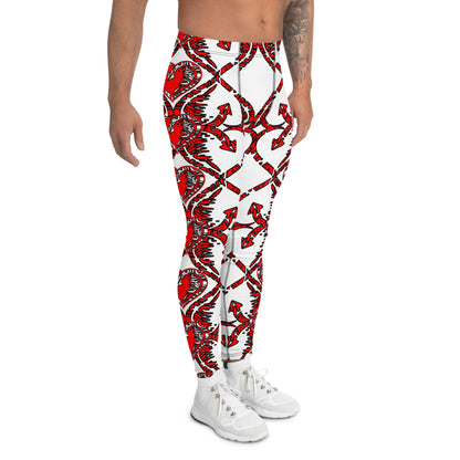 Men's Leggings, Hearts, Arrows, Red, White, Black