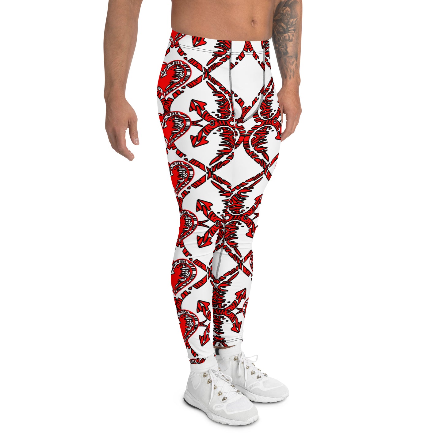 Men's Leggings, Hearts and Arrows on White