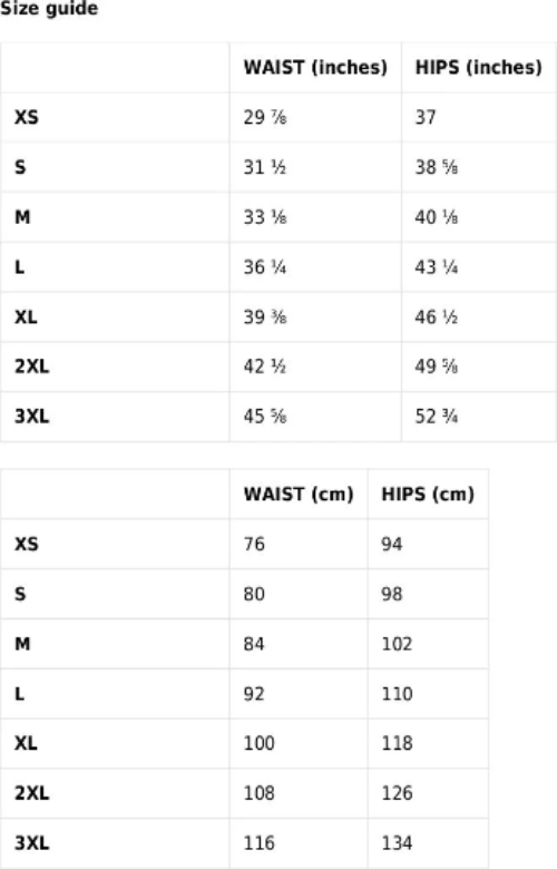 Size Chart - Men's Leggings